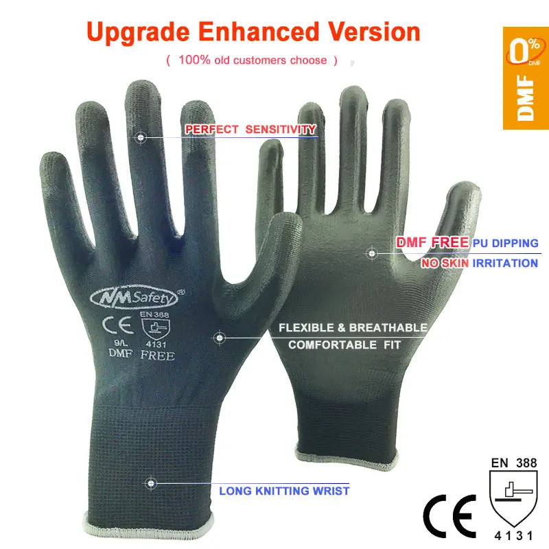 Gants de travail en nitrile avec revêtement PU sur la paume (lot de 24/12 paires) - Fournisseurs professionnels de sécurité