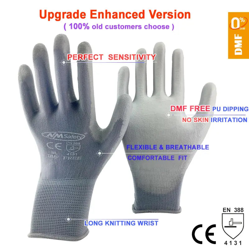 Gants de travail en nitrile avec revêtement PU sur la paume (lot de 24/12 paires) - Fournisseurs professionnels de sécurité