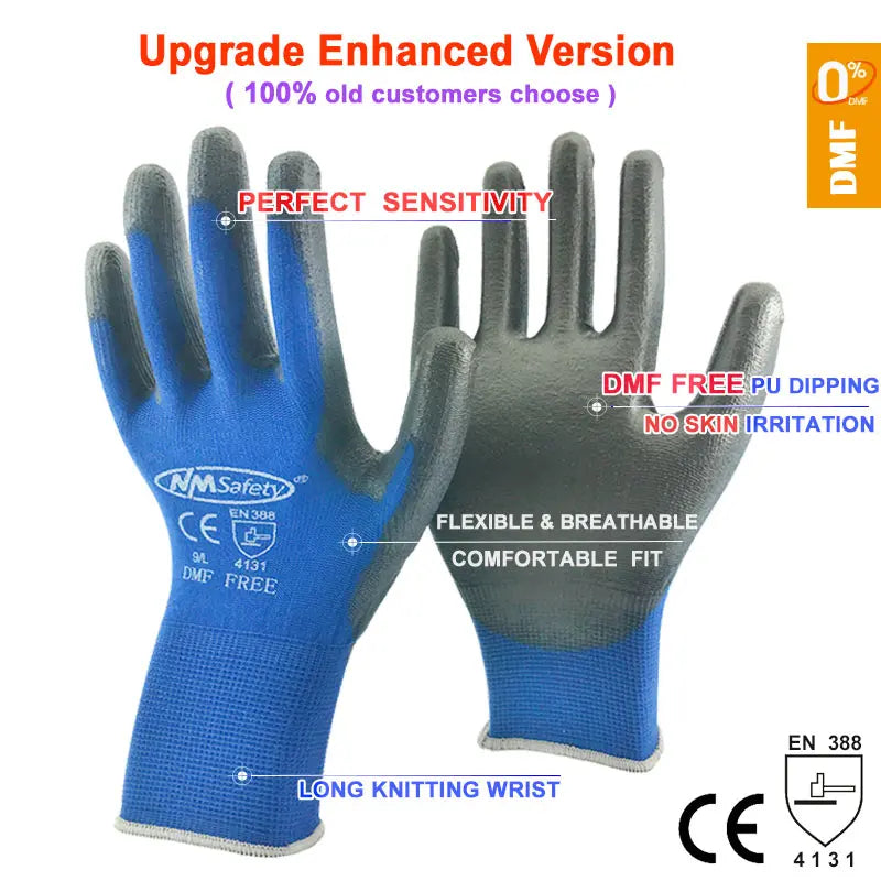 Gants de travail en nitrile avec revêtement PU sur la paume (lot de 24/12 paires) - Fournisseurs professionnels de sécurité