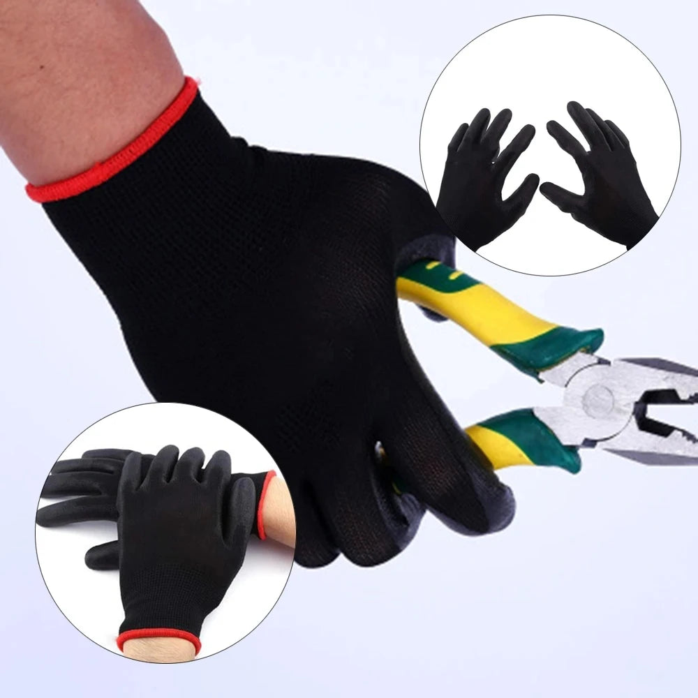 Lot de 10 paires de gants de sécurité noirs résistants - Antidérapants, résistants à l'usure et offrant une protection contre les décharges électrostatiques pour le jardinage et le travail du bois