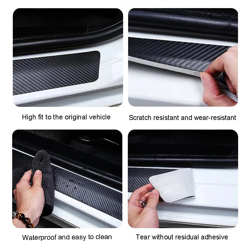 1/4/5Pcs Leather Car Door Sill Protector Carbon Fiber Sill Strip For Geely Coolray Geometry GX3 Emgrand EC7 Binray Panda Tugella