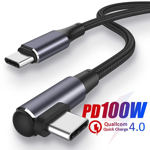 100W USB-C 90° Fast Charging Cable 0.5m-2m