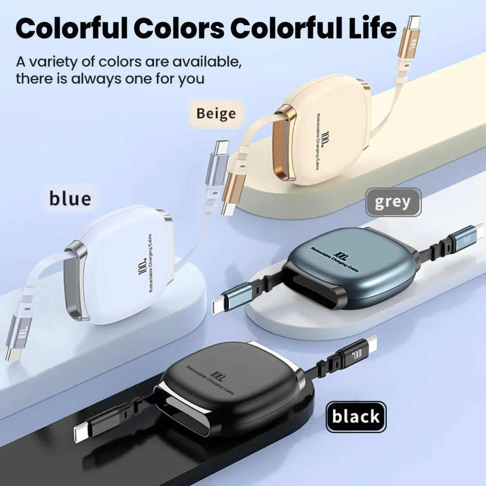 USB C to USB C Cable 100W for iPhone 16 15 Plus Pro Max Retractable Cable For MacBook iPad Fast Charger Cable Charger Data Wire