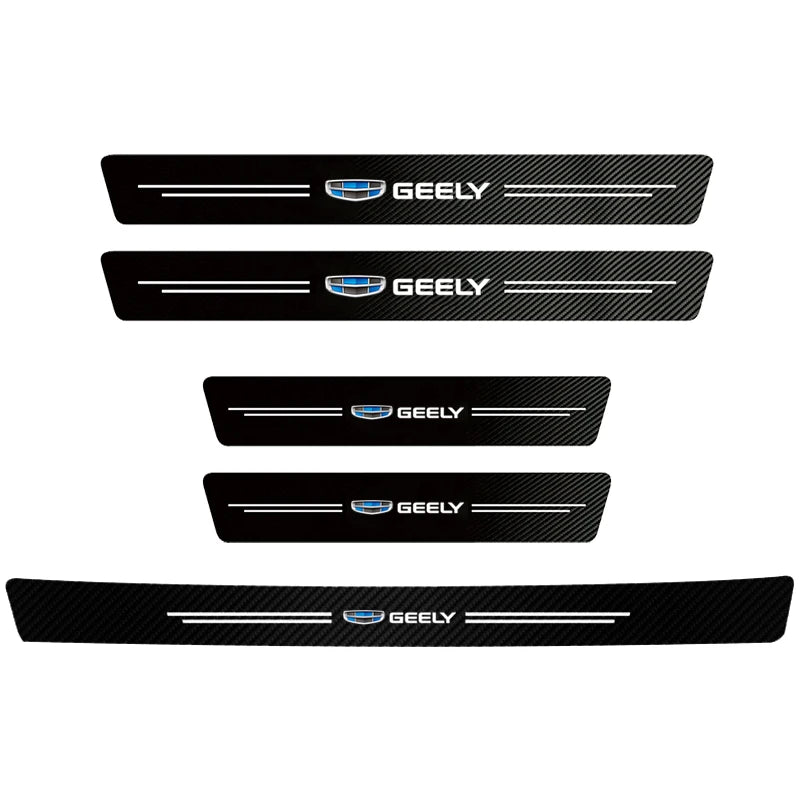 1/4/5Pcs Leather Car Door Sill Protector Carbon Fiber Sill Strip For Geely Coolray Geometry GX3 Emgrand EC7 Binray Panda Tugella