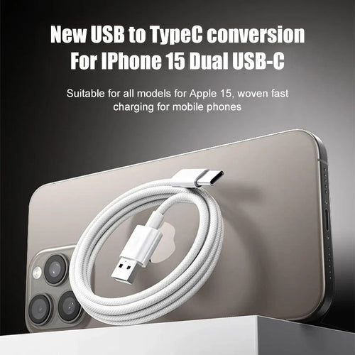 Câble de charge rapide USB-C 60 W pour iPhone 16, 15, 17 Pro Max et 17 Air Plus. Câble tressé USB vers USB-C.