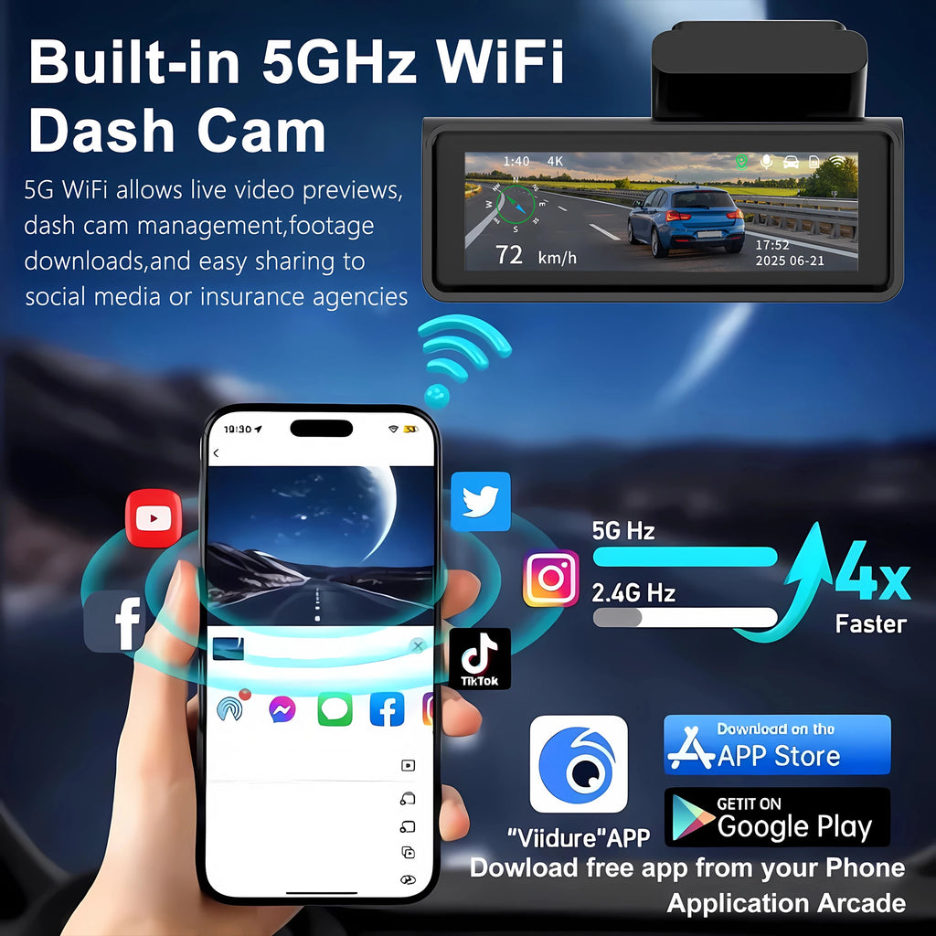 4K GPS Dash Cam with Wi-Fi & Night Vision