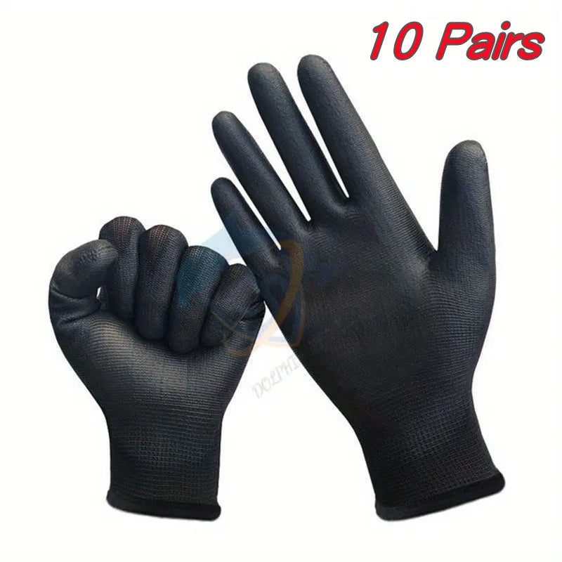 Lot de 10 paires de gants de sécurité noirs résistants - Antidérapants, résistants à l'usure et offrant une protection contre les décharges électrostatiques pour le jardinage et le travail du bois