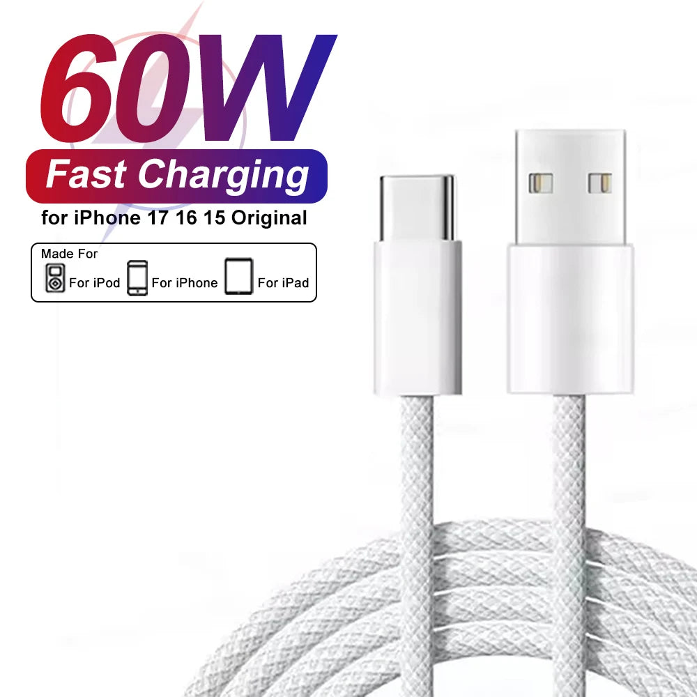 60W USB-C Braided Charging Cable for iPhone