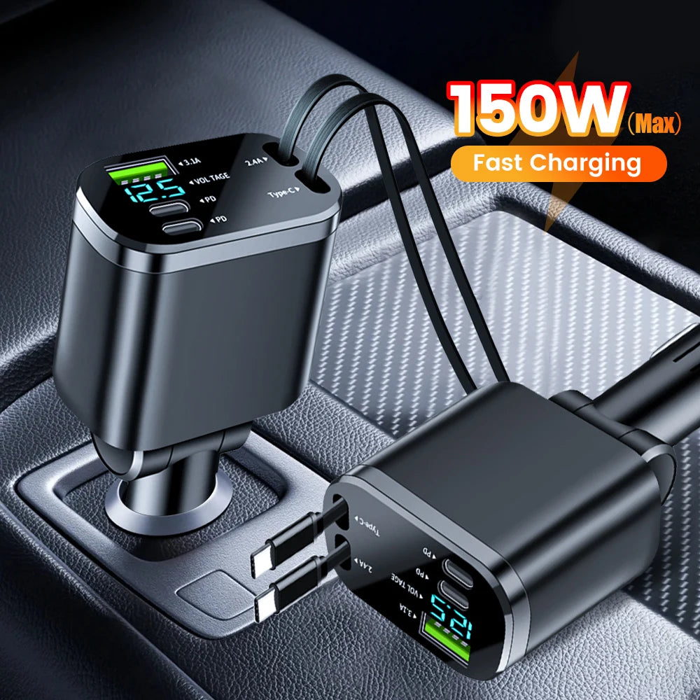 150W Car Charger with Dual USB-C & Digital Display