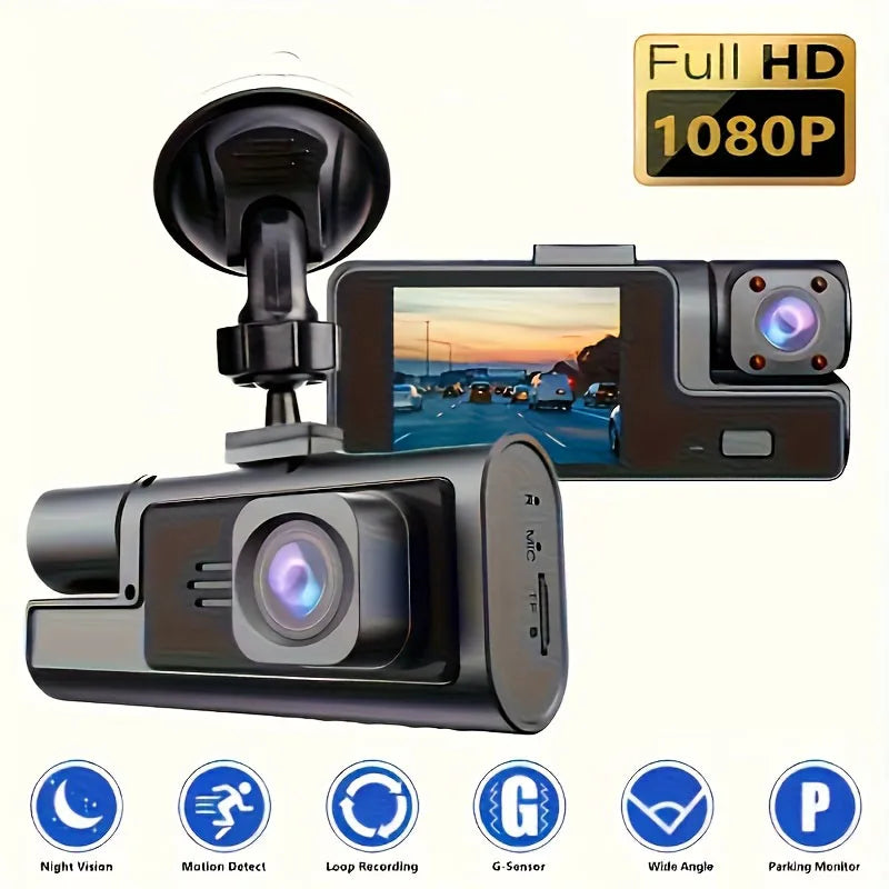 Car Dvr HD 1080P Dash Cam 2/ 3 Lens Front Inside Rear Wide Angle Loop Recording Night Vision G-sensor Camera Vehicle Accessories