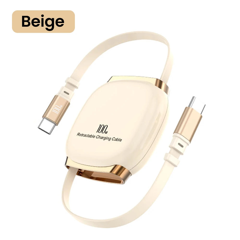 USB C to USB C Cable 100W for iPhone 16 15 Plus Pro Max Retractable Cable For MacBook iPad Fast Charger Cable Charger Data Wire