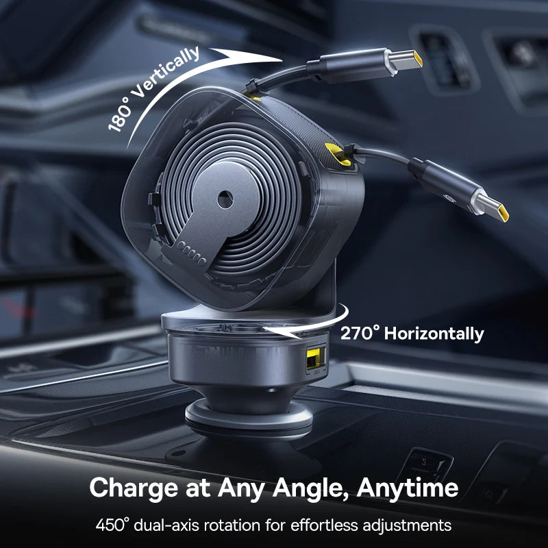 Baseus 240W 4-Port Car Charger with Retractable Cable