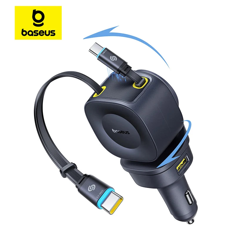 Baseus 240W 4-Port Car Charger with Retractable Cable