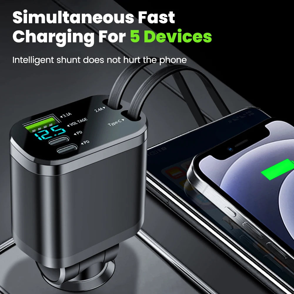 150W Car Charger with Dual USB-C & Digital Display