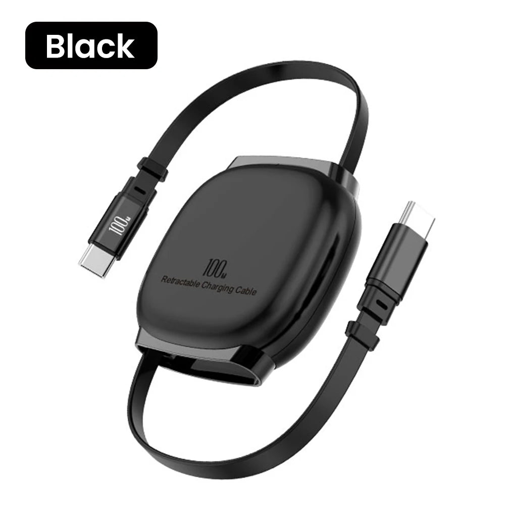 USB C to USB C Cable 100W for iPhone 16 15 Plus Pro Max Retractable Cable For MacBook iPad Fast Charger Cable Charger Data Wire