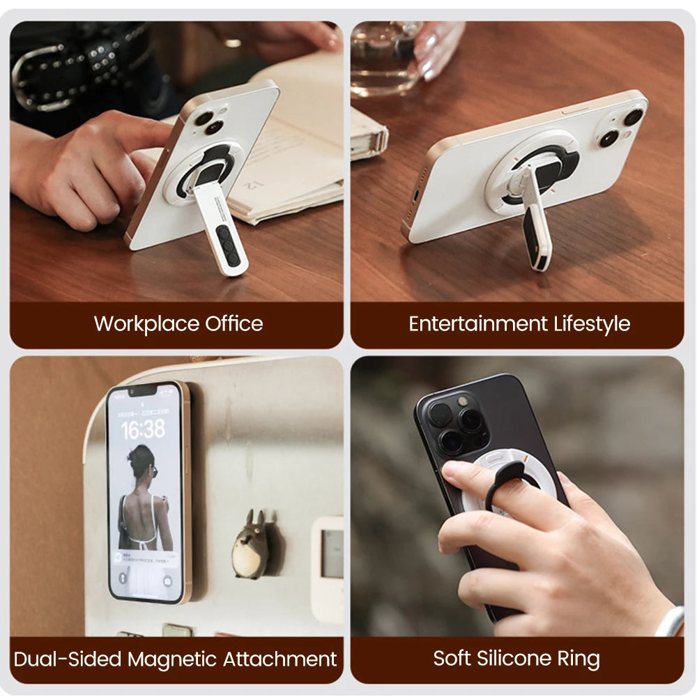 Support magnétique 3 en 1 pour doigt, anneau de maintien et support magnétique double face rotatif pour iPhone 17, 16, 15, 14, 13 et 12 MagSafe