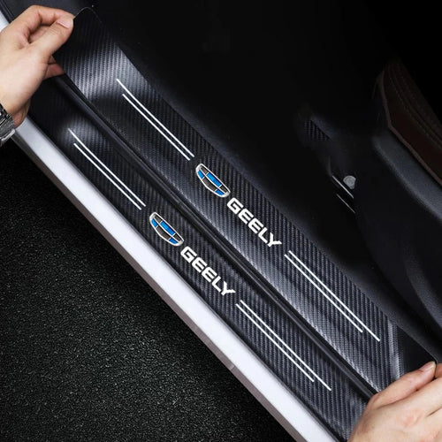 1/4/5Pcs Leather Car Door Sill Protector Carbon Fiber Sill Strip For Geely Coolray Geometry GX3 Emgrand EC7 Binray Panda Tugella