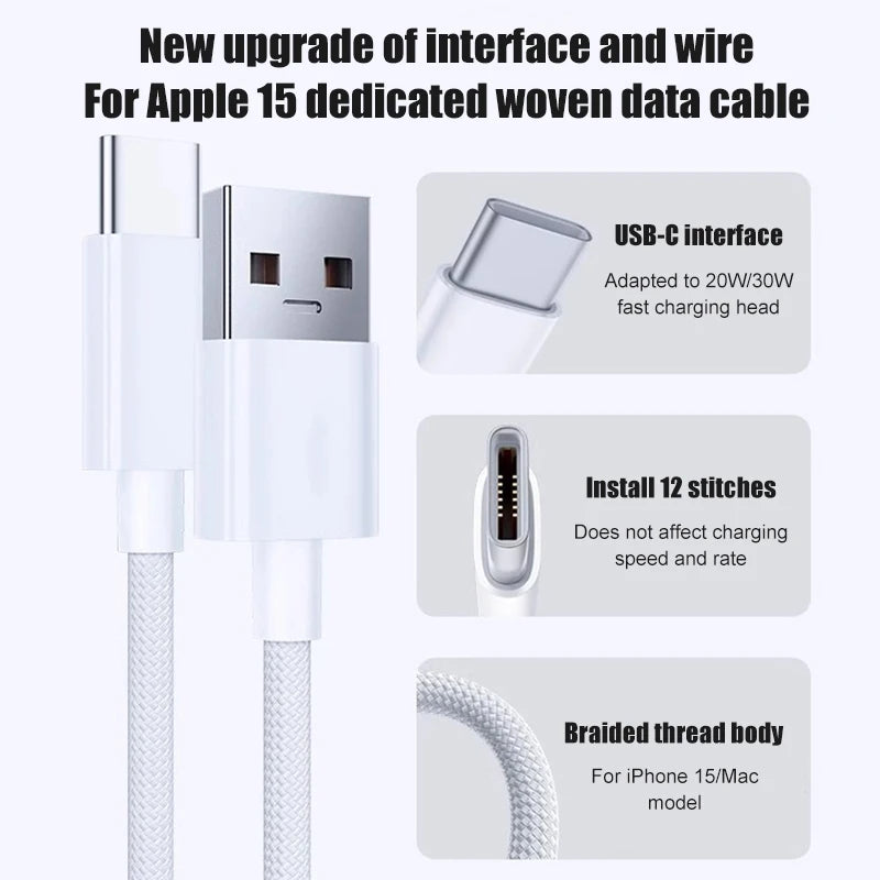 60W USB-C Braided Charging Cable for iPhone