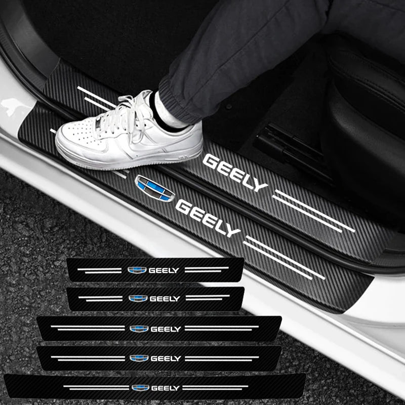 1/4/5Pcs Leather Car Door Sill Protector Carbon Fiber Sill Strip For Geely Coolray Geometry GX3 Emgrand EC7 Binray Panda Tugella