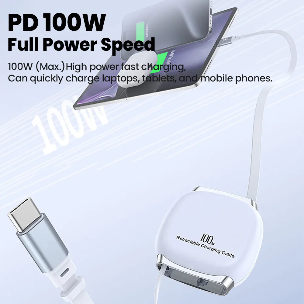 USB C to USB C Cable 100W for iPhone 16 15 Plus Pro Max Retractable Cable For MacBook iPad Fast Charger Cable Charger Data Wire