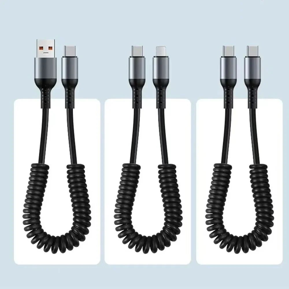 Super Fast Charge Car Spring Retractable Data Cable 6A Suitable For Universal USB Charging Line Storage Accessories
