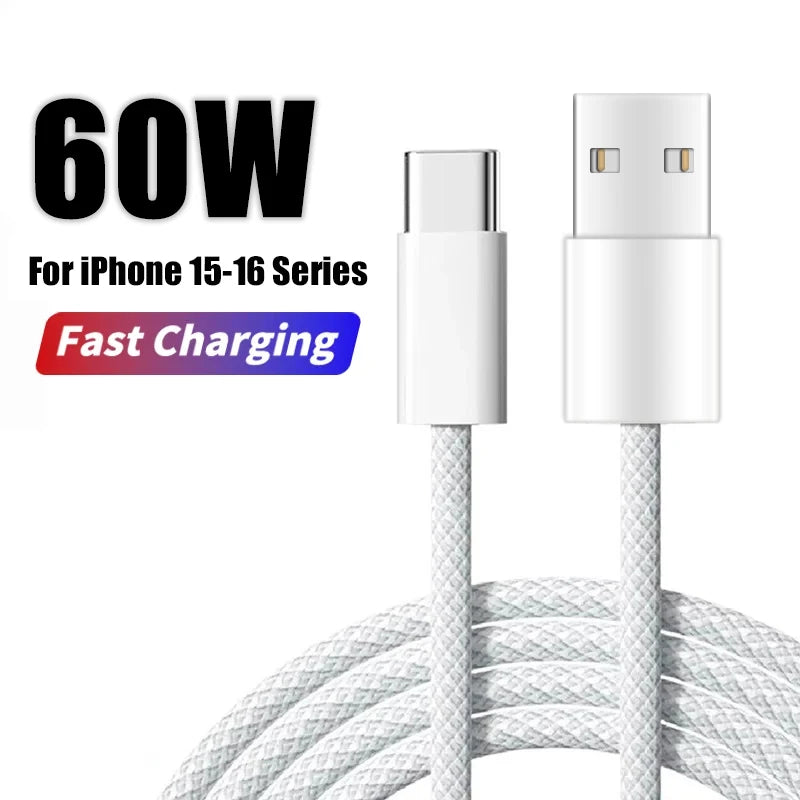 60W USB-C Braided Charging Cable for iPhone