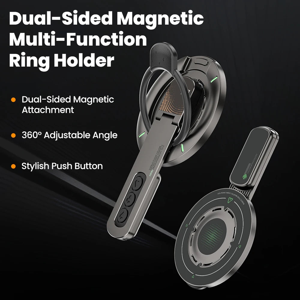 Support magnétique 3 en 1 pour doigt, anneau de maintien et support magnétique double face rotatif pour iPhone 17, 16, 15, 14, 13 et 12 MagSafe