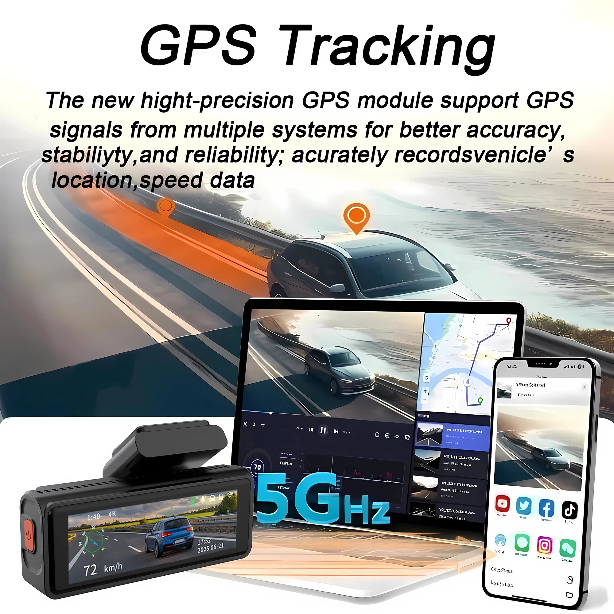 4K GPS Dash Cam with Wi-Fi & Night Vision