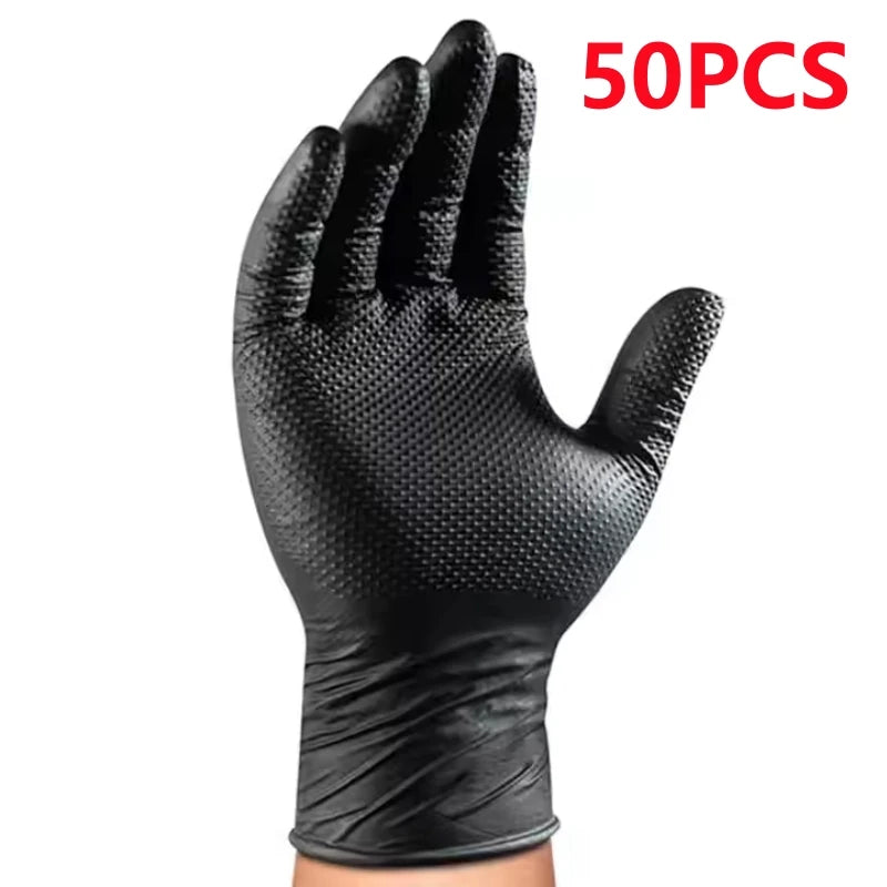 Industrial Black Nitrile Gloves 8mil Heavy Duty Disposable Gloves with Diamond Textured Latex Free Mechanic Tattoo Auto Gloves