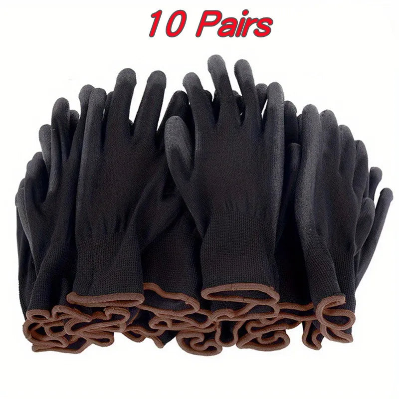 10 Pairs Black Durable Safety Gloves - Anti-Slip, Wear-Resistant, ESD Protection for Gardening & Woodworking