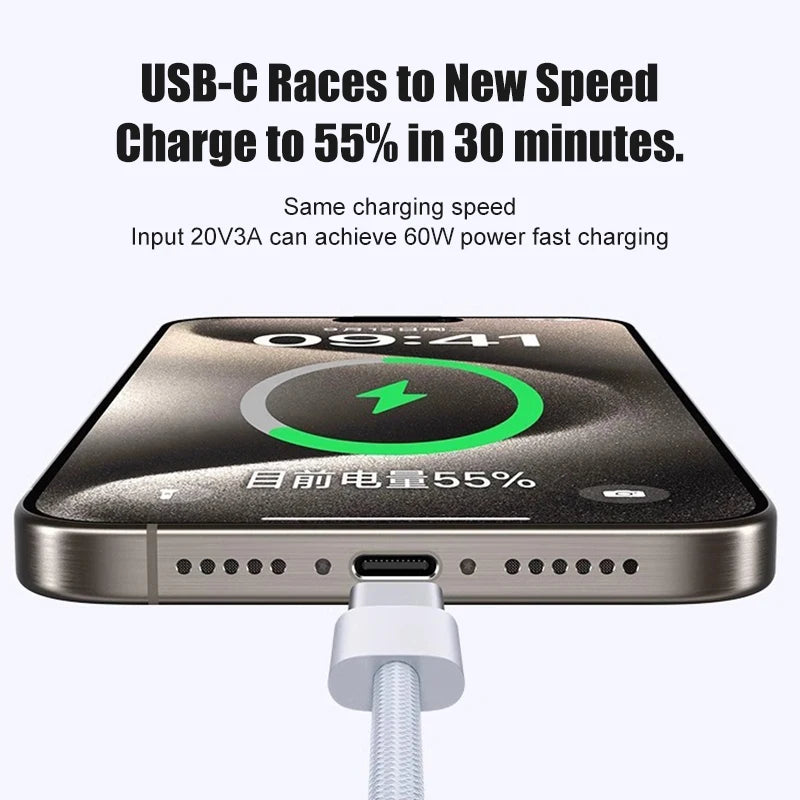 60W USB-C Braided Charging Cable for iPhone