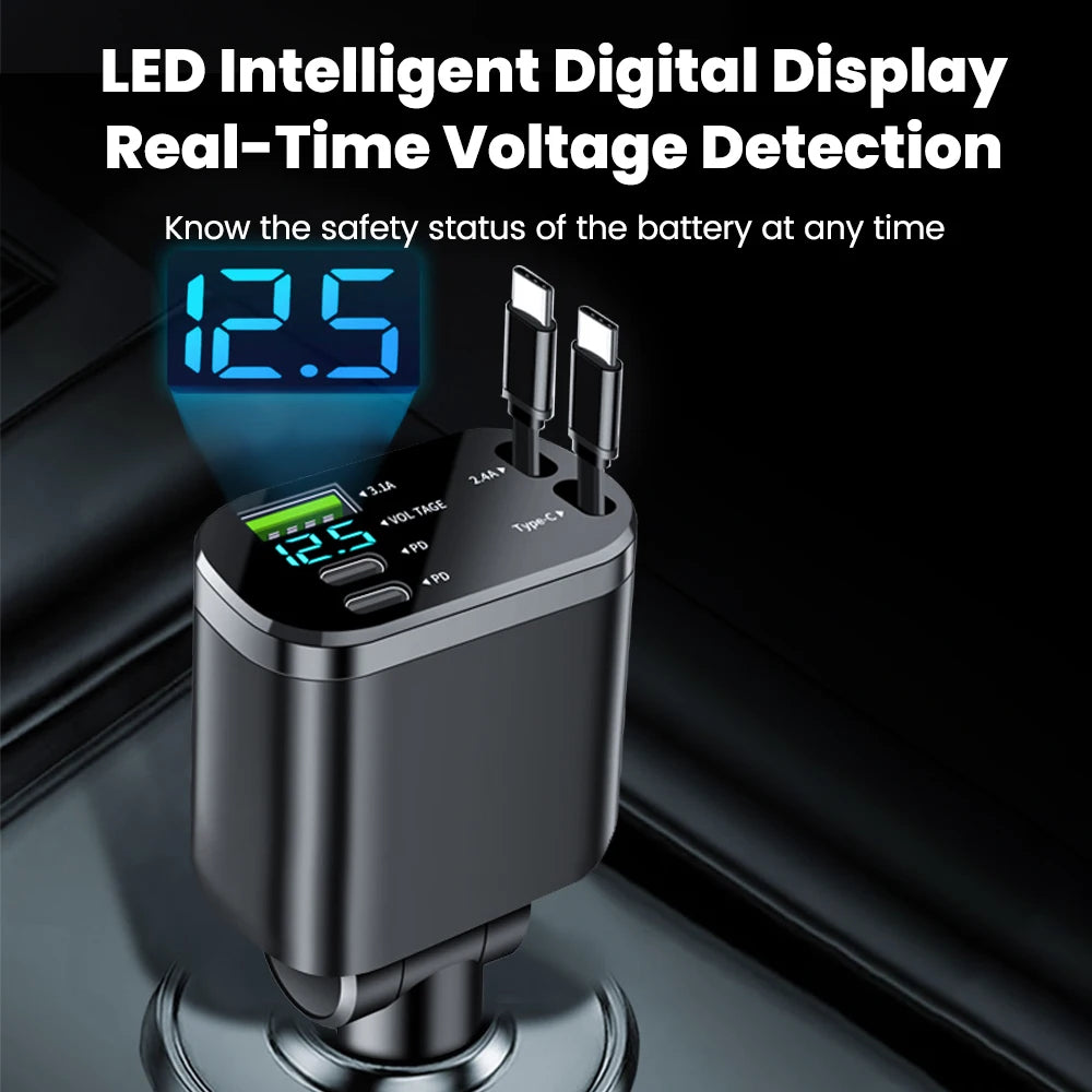 150W Car Charger with Dual USB-C & Digital Display