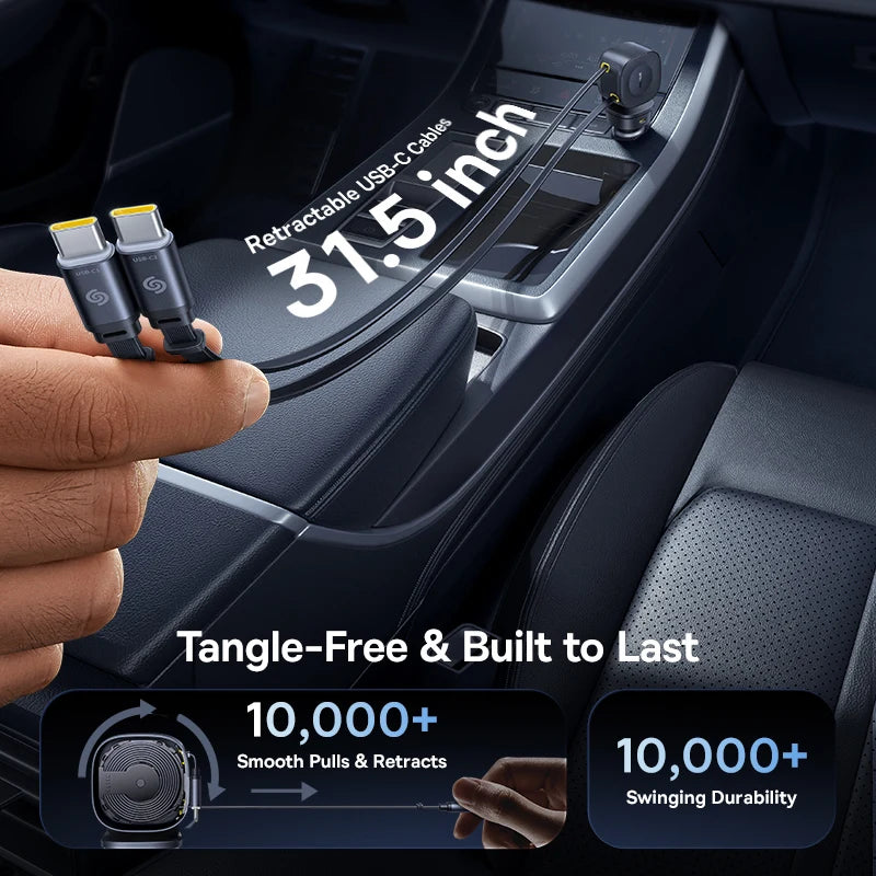 Baseus 240W 4-Port Car Charger with Retractable Cable