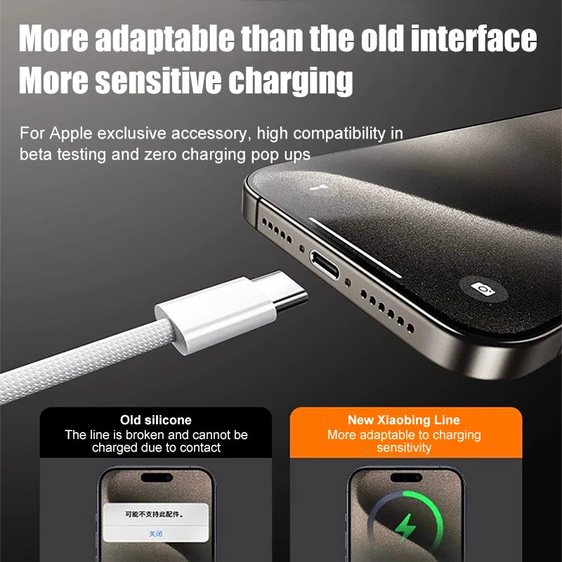 60W USB-C Braided Charging Cable for iPhone