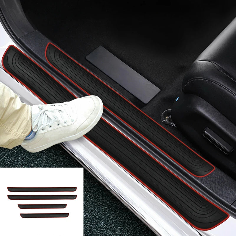4-Piece Rubber Car Door Sill Protectors - Anti-Scratch Guards for Universal Fit