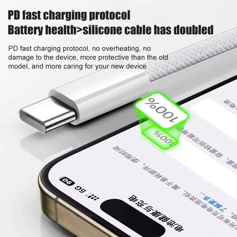 60W USB-C Braided Charging Cable for iPhone