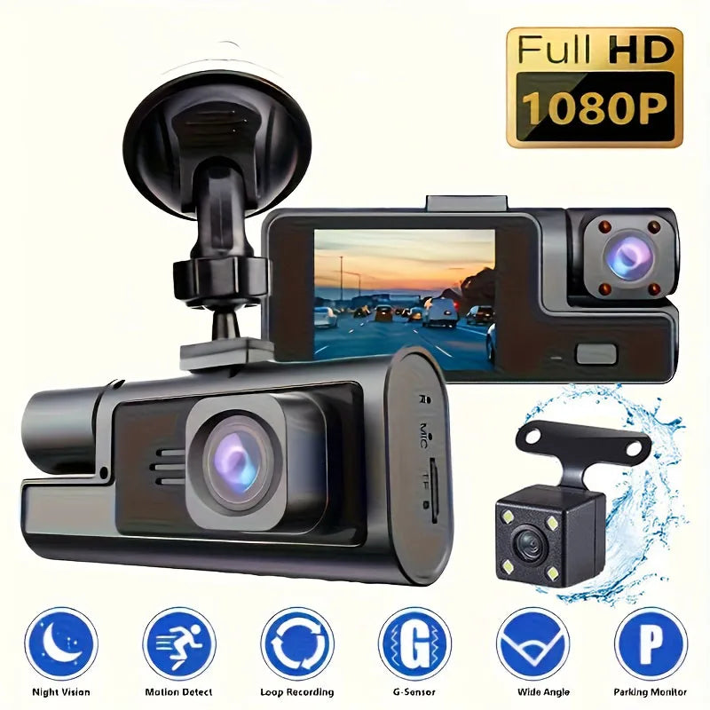 Car Dvr HD 1080P Dash Cam 2/ 3 Lens Front Inside Rear Wide Angle Loop Recording Night Vision G-sensor Camera Vehicle Accessories